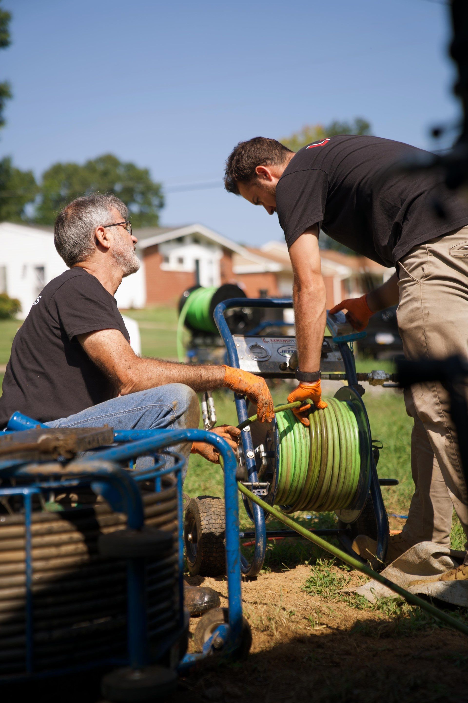 LiningWorks crew performing hydro jetting for drain cleaning