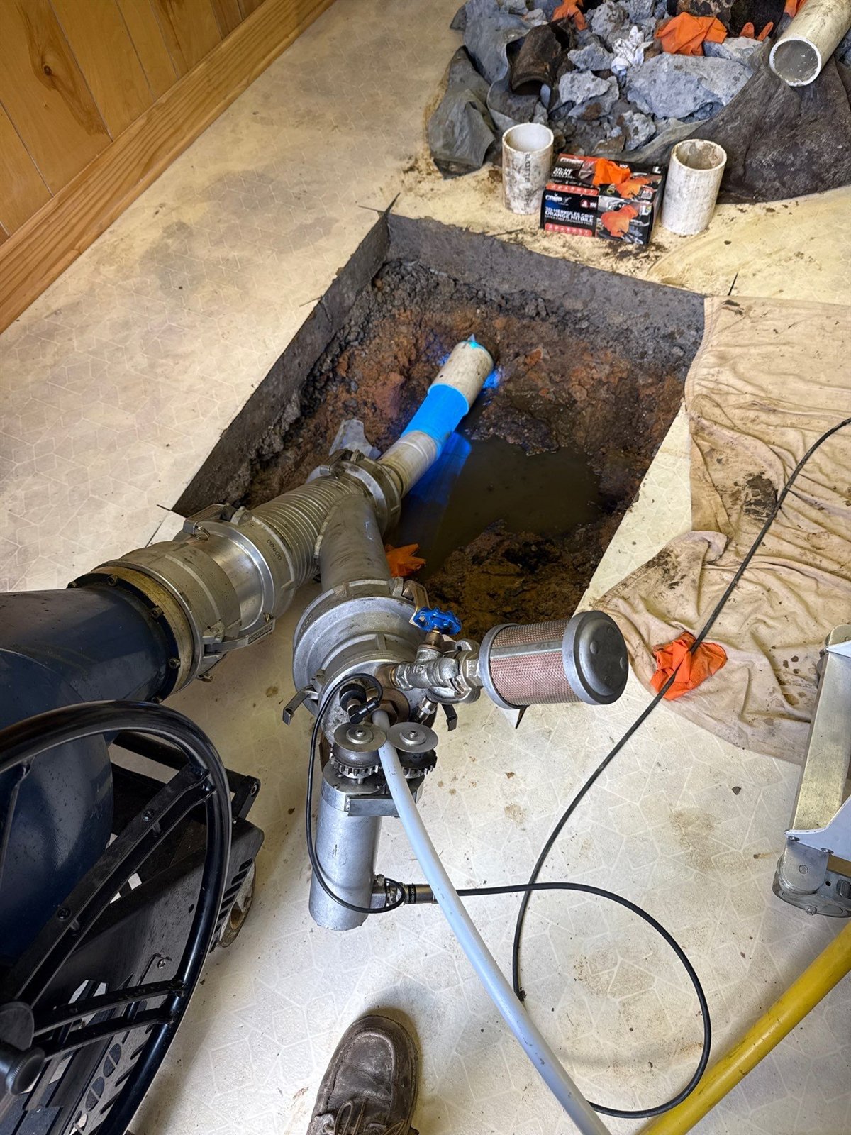 Before and after: CIPP epoxy lining installed in the line a camera inspection identified as failing.