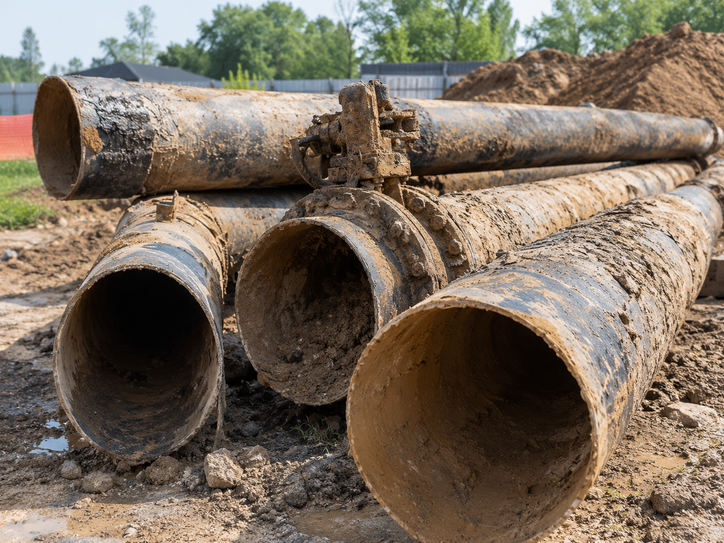 LiningWorks Trenchless Pipe Repair & Sewer Pipe Lining inspecting structural corrosion and erosion on excavated pipes.
