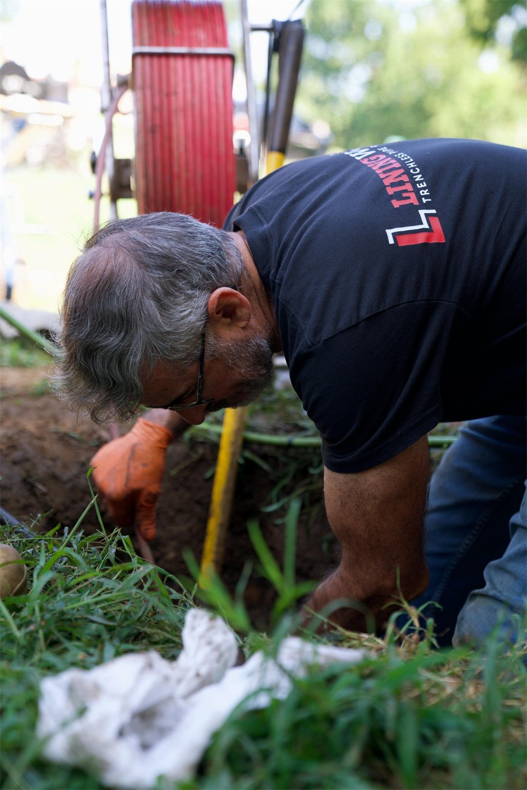 LiningWorks technician working at an excavation site in Graham, NC.