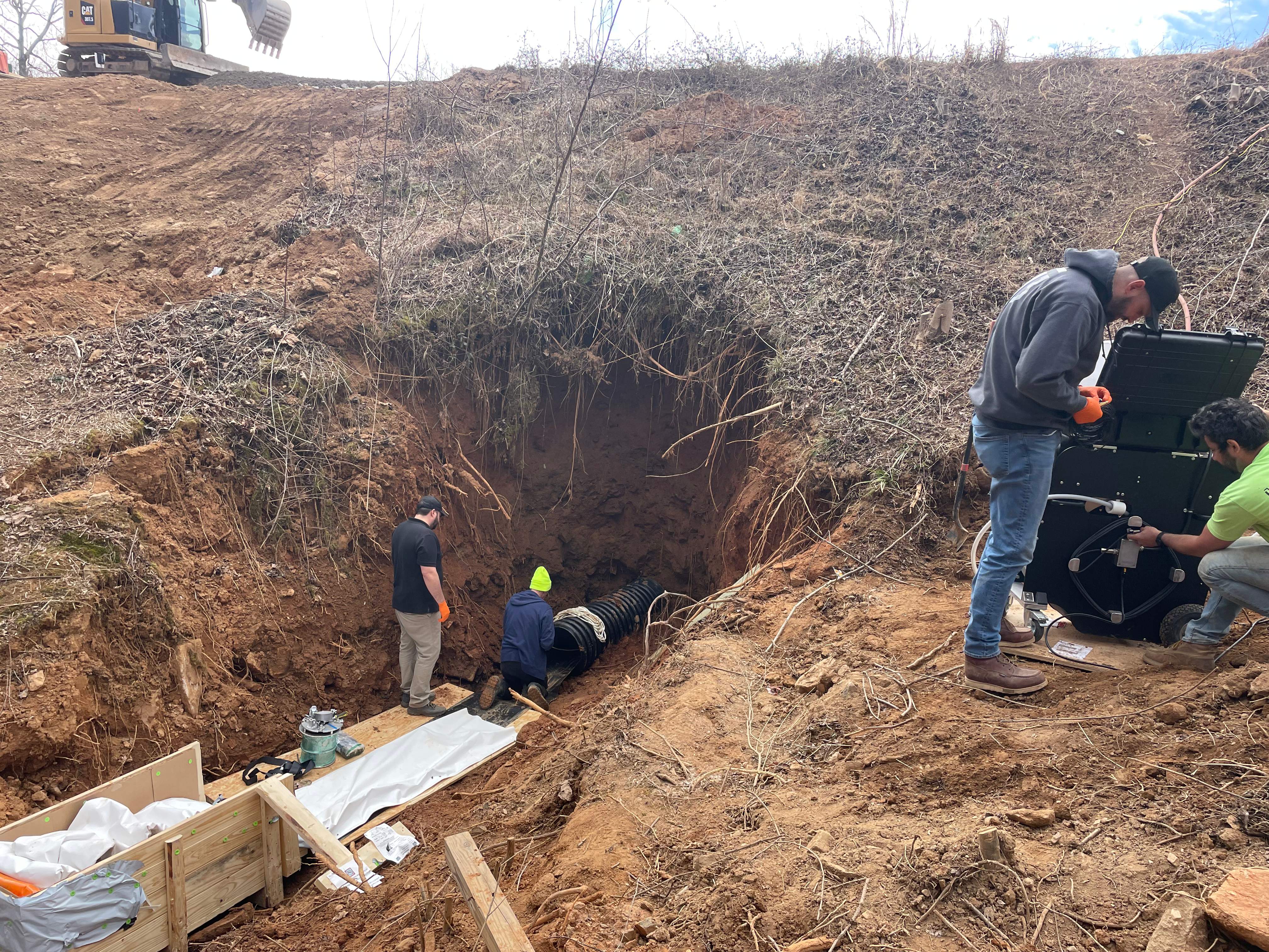 CIPP liner installed in storm drain pipe, eliminating the structural source of recurring blockages.