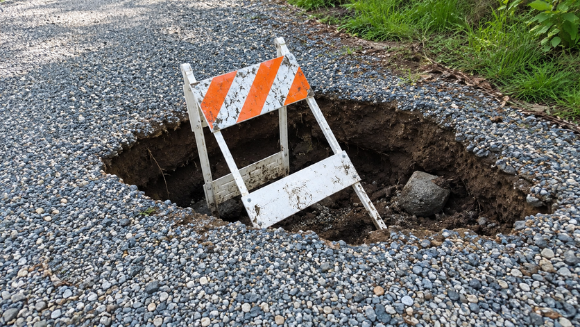 LiningWorks camera setup for diagnosing the pipe failure causing a sinkhole near storm drain.